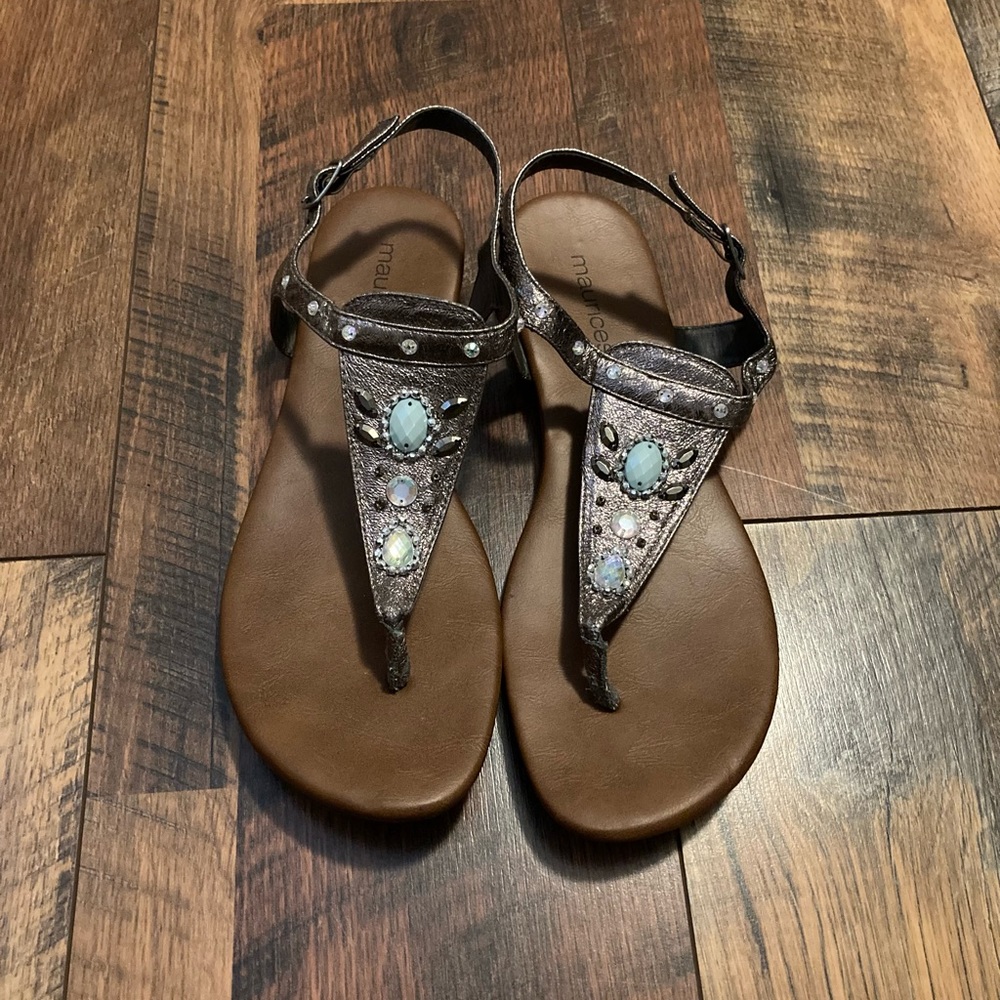 Maurice’s Embellished T-bar Flat Sandals in Silver